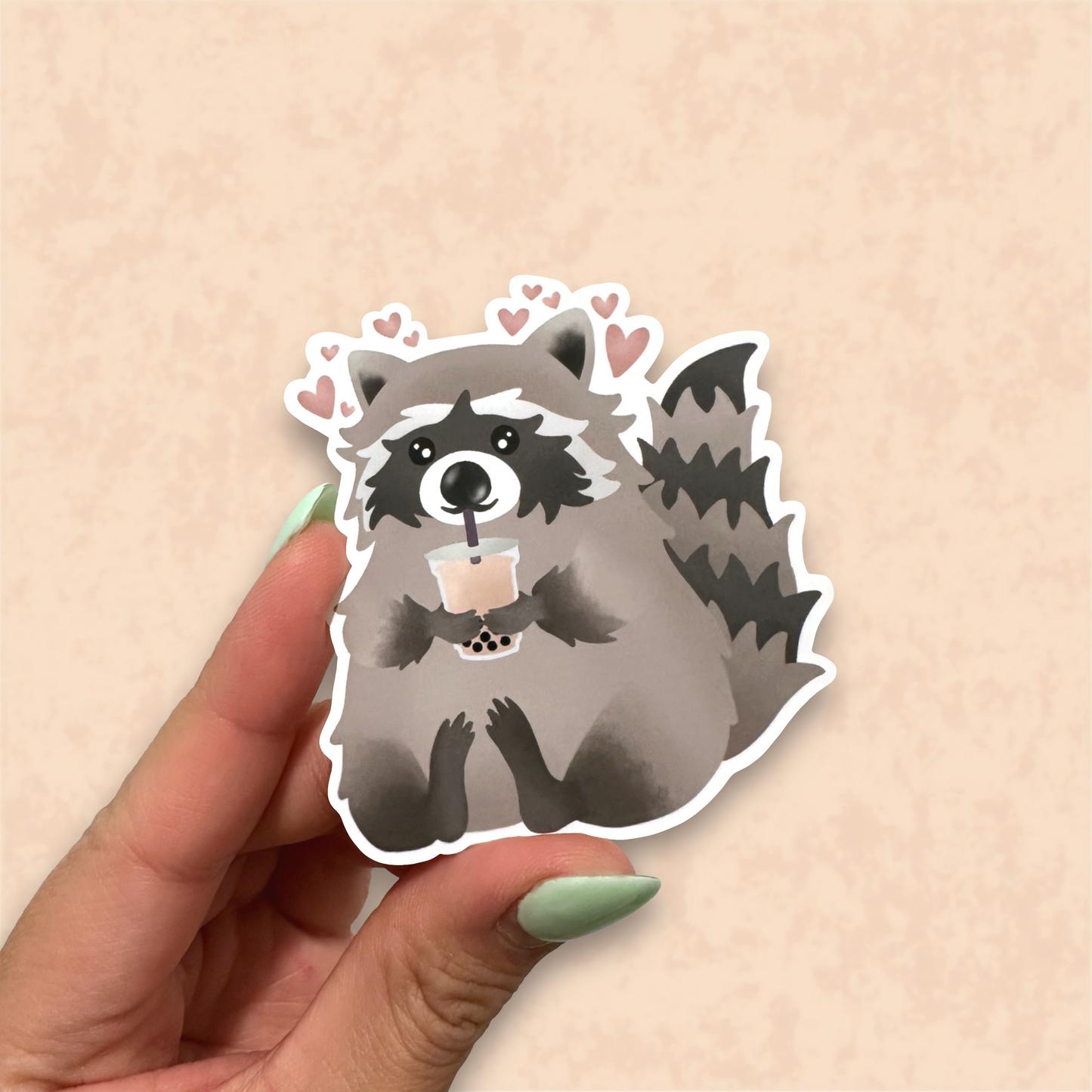 Boba Raccoon Die Cut Sticker